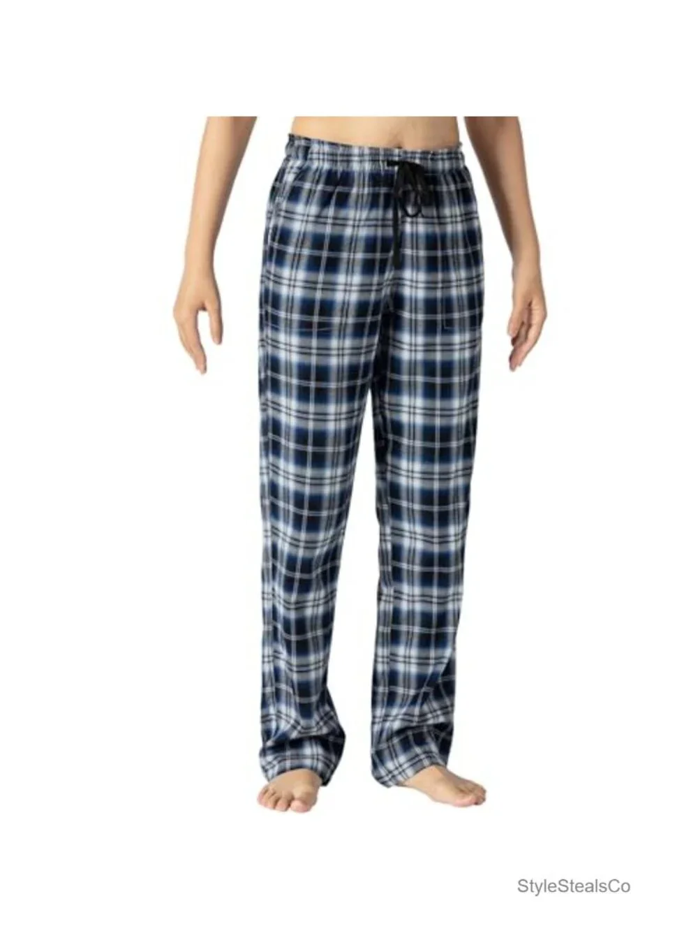Cotton Pajama Pant Plaid Lounge Bottom Drawstring Pockets